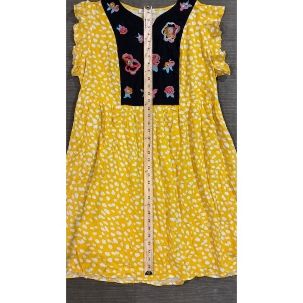 Kirundo Yellow and White Printed Dress with Flower Embroidery on Black Panel